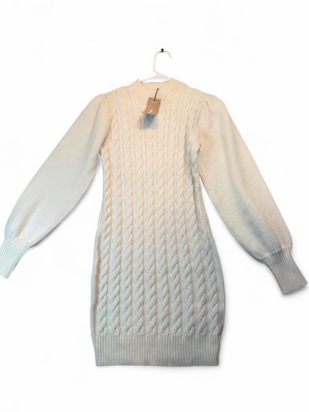 Nasty Gal Crewneck Cable Knit Sweater Dress - Cream
